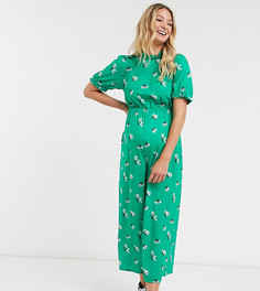 Зеленый трикотажный комбинезон на пуговицах с цветочным принтом и оборками ASOS DESIGN-Многоцветный