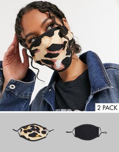 2 маски для лица (черная/с леопардовым принтом) DesignB London-Многоцветный