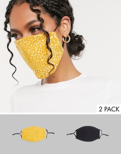 2 маски для лица (черная/коричневато-желтая в горошек) DesignB London-Многоцветный