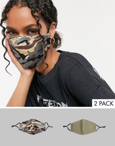 2 маски для лица (с камуфляжным принтом/хаки) DesignB London-Многоцветный