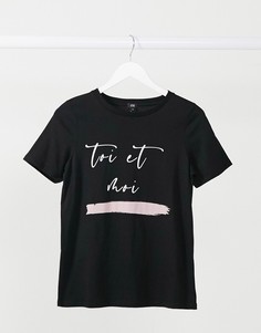 Черная футболка с надписью "Toi Et Moi" River Island-Черный