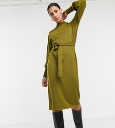 Платье миди с высоким воротником и поясом на талии в зеленом цвете Vero Moda Tall-Зеленый