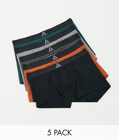 Набор из 5 однотонных боксеров-брифов в темных тонах ASOS Unrvlld Supply-Мульти