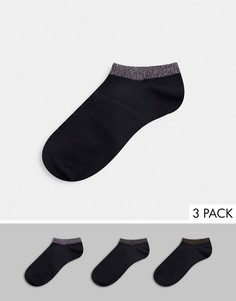 Набор из 3 пар черных коротких носков из органического хлопка с блестящей отделкой манжет Monki-Черный