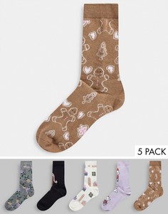 Набор из 5 пар носков из органического хлопка разных цветов с новогодним принтом Monki Polly-Многоцветный