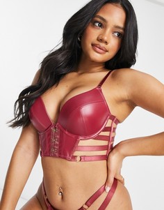 Темно-красный пуш-ап бюстгальтер из искусственной кожи с ремешками Hunkemoller Vicky-Черный