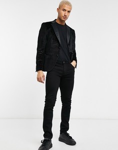 Бархатный зауженный пиджак с блестящими нитями Bolongaro Trevor-Черный цвет