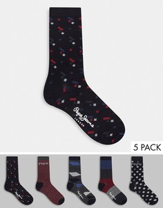 Набор из пяти пар носков (микс серого, черного, красного цветов) Pepe Jeans elon-Красный