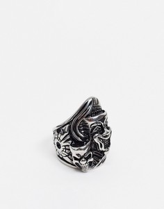 Серебристое кольцо из нержавеющей стали в виде зловещей маски ASOS DESIGN-Серебряный