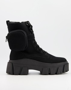 Черные высокие ботинки на шнуровке из искусственной замши с массивной подошвой и ремешком ASOS DESIGN-Черный цвет