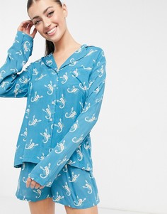 Голубой пижамный комплект с шортами и принтом скорпионов Night-Многоцветный