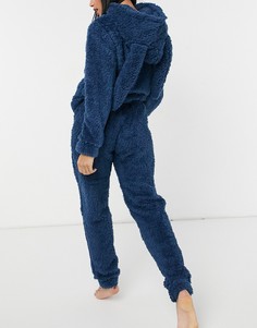 Пижамный комплект из флиса темно-синего цвета с заячьими ушками Loungeable-Темно-синий