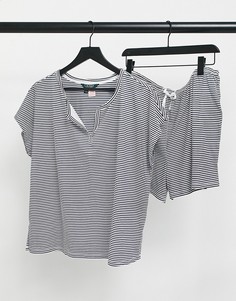 Пижамный комплект с шортами в темно-синюю полоску Lauren by Ralph Lauren-Темно-синий