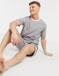 Комплект одежды для дома из шорт и футболки в стиле oversized серого цвета с логотипом на груди Only & Sons-Серый