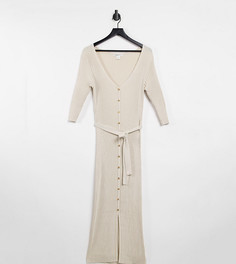 Платье миди на пуговицах из ткани в рубчик с завязкой на талии Glamorous Bloom-Бежевый