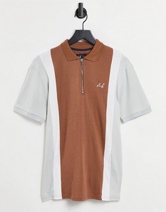 Футболка-поло со вставками коричневого и серого цвета Burton Menswear MB Collection-Коричневый цвет
