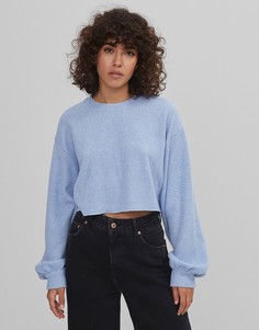 Укороченный мягкий джемпер-свитшот в рубчик голубого цвета Bershka-Голубой