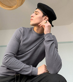 Угольно-серый облегающий лонгслив с вафельной фактурой COLLUSION