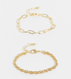 Набор из двух золотистых браслетов с цепочкой из звеньев и с плетеной цепочкой DesignB London Curve Exclusive-Золотистый
