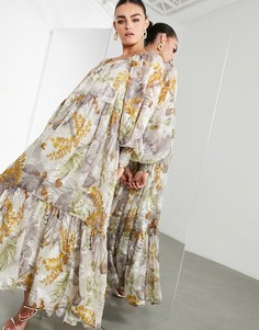 Атласное платье макси в стиле oversized с цветочным принтом и квадратным вырезом ASOS EDITION-Многоцветный