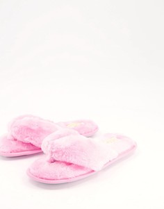 Розовые слиперы с перемычкой между пальцами из искусственного меха Truffle Collection-Розовый цвет