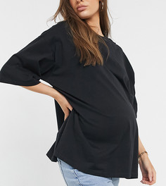 Черная футболка в стиле super oversized с разрезами по бокам ASOS DESIGN Maternity-Черный цвет