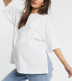 Белая футболка в стиле super oversized с разрезами по бокам ASOS DESIGN Maternity-Белый