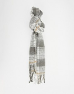 Пушистый шарф из ткани с добавлением шерсти в бежевую и серую клетку ASOS DESIGN-Многоцветный