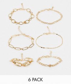 Набор из 6 золотистых браслетов-цепочек разного дизайна ASOS DESIGN-Золотистый