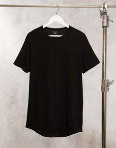 Черная удлиненная футболка с асимметричным подолом River Island-Черный