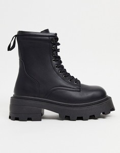 Черные ботинки с квадратным носком на шнуровке Topshop-Черный цвет
