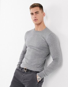 Облегающий полосатый джемпер с круглым вырезом Gianni Feraud premium-Серый