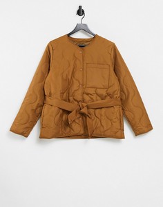 Коричневая стеганая куртка с поясом Selected-Коричневый цвет
