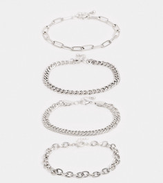 Набор серебристых браслетов в форме цепочек разного плетения Reclaimed Vintage inspired-Серебристый