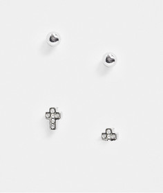 Серебристые серьги-гвоздики с кристаллами ASOS DESIGN-Серебряный