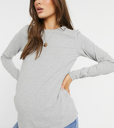 Серый меланжевый лонгслив из органического хлопка с круглым вырезом ASOS DESIGN Maternity