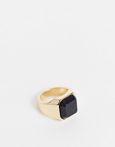 Золотистое кольцо-печатка с черным агатом ASOS DESIGN-Золотистый
