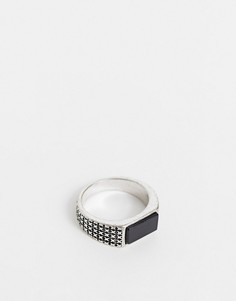Кольцо-печатка с черным агатом под полированное серебро ASOS DESIGN-Серебристый