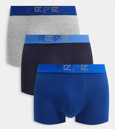 Набор из трех боксеров-брифов голубого, синего и серого меланжевого цвета Pepe Jeans Ned-Темно-синий