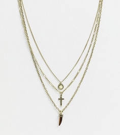 Ожерелье в несколько рядов цвета выцветшего серебра с камнем и крестом Reclaimed Vintage Inspired-Серебряный