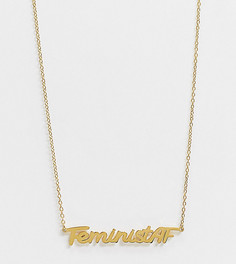 Ожерелье со слоганом "Feministaf" с влагозащищенным покрытием из 18-каратного золота Hoops + Chains LDN-Золотистый