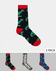 Набор из трех пар носков с традиционным рождественским дизайном Brave Soul-Мульти
