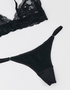 Черные сетчатые стринги с кружевной вставкой Hunkemoller Duckie-Черный