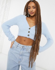 Светло-голубой пушистый кардиган Bershka