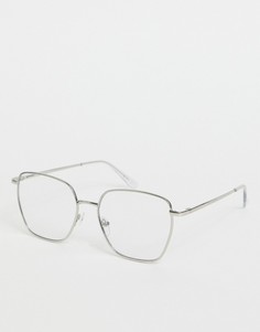 Серебристые квадратные очки в металлической оправе «кошачий глаз» с прозрачными стеклами ASOS DESIGN-Серебристый