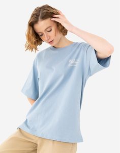 Голубая футболка oversize с принтом Gloria Jeans