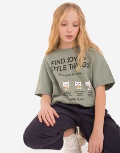 Зелёная футболка с принтом Find joy in little things для девочки Gloria Jeans