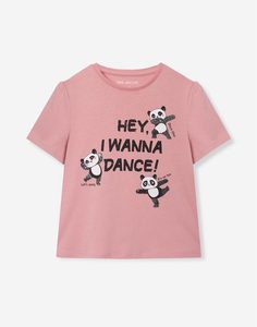 Розовая футболка с принтом Hey, I wanna dance для девочки Gloria Jeans
