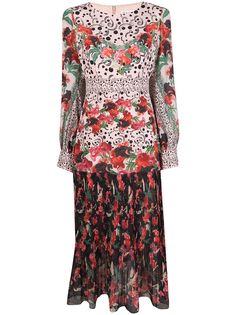 Saloni платье с цветочным принтом и плиссировкой