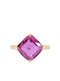 BAYCO кольцо Cushion из розового золота с бриллиантами и сапфиром